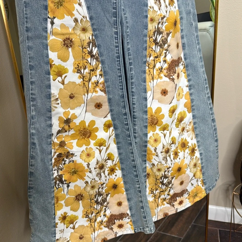 Dolls Kill Blue Floral Flare Jeans - Picture 4 of 5